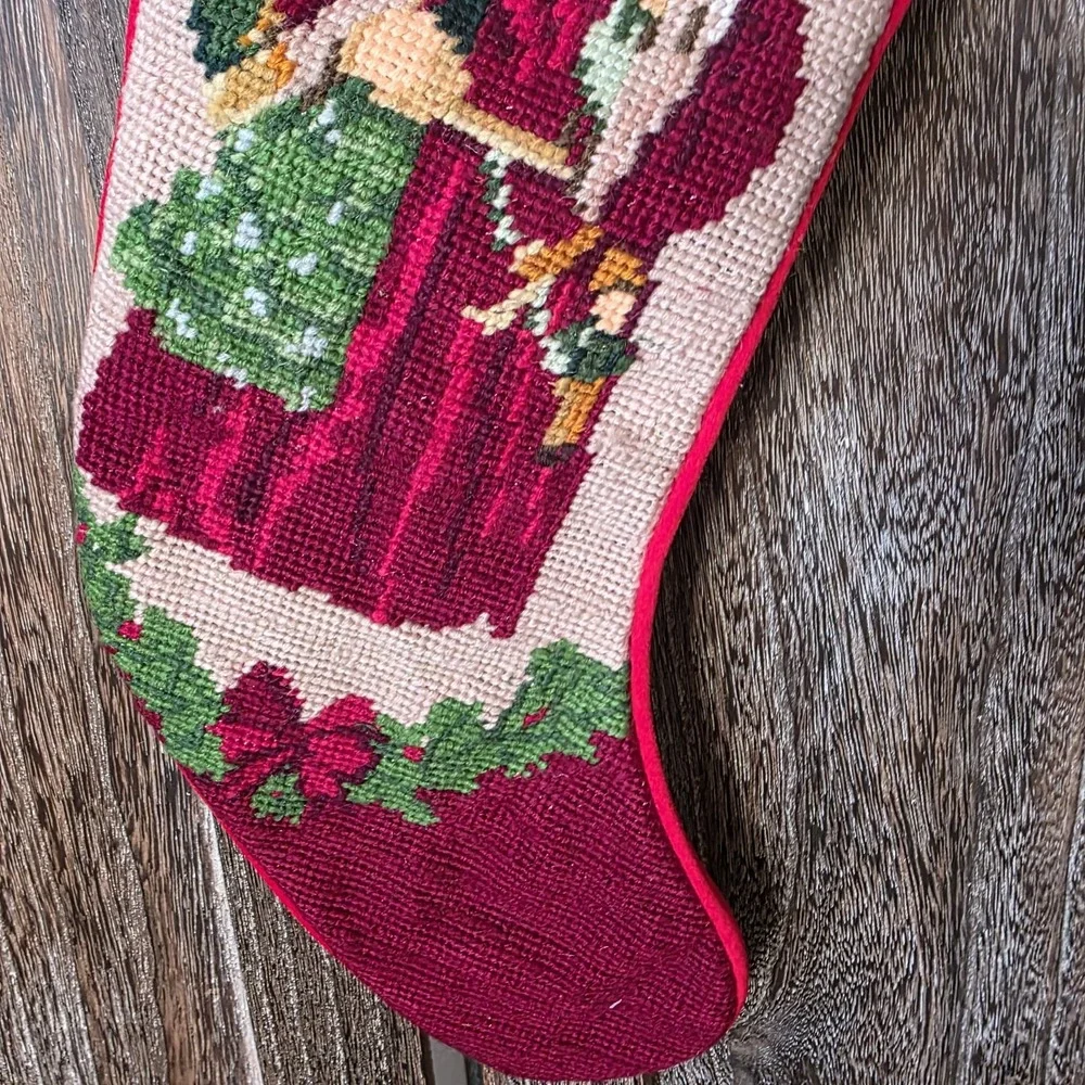 Santa Claus Christmas Stocking Needlepoint Hand‎ Crafted Handmade Vintage 19.5